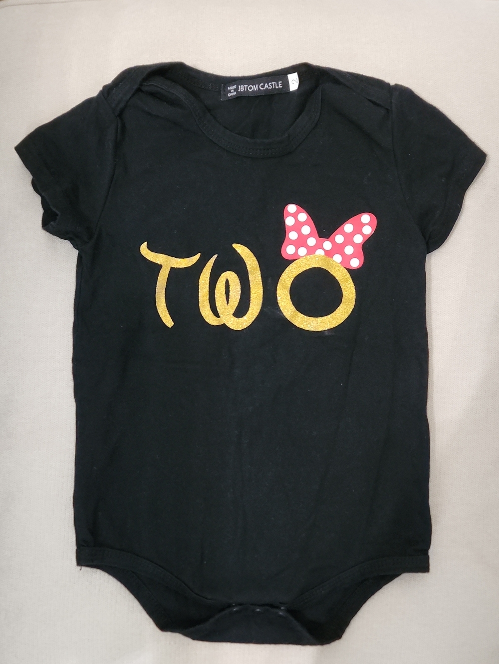 Disney Black Bodysuit Minnie Bow Short Sleeve Baby Onesie - Toddler Girl Sz 2